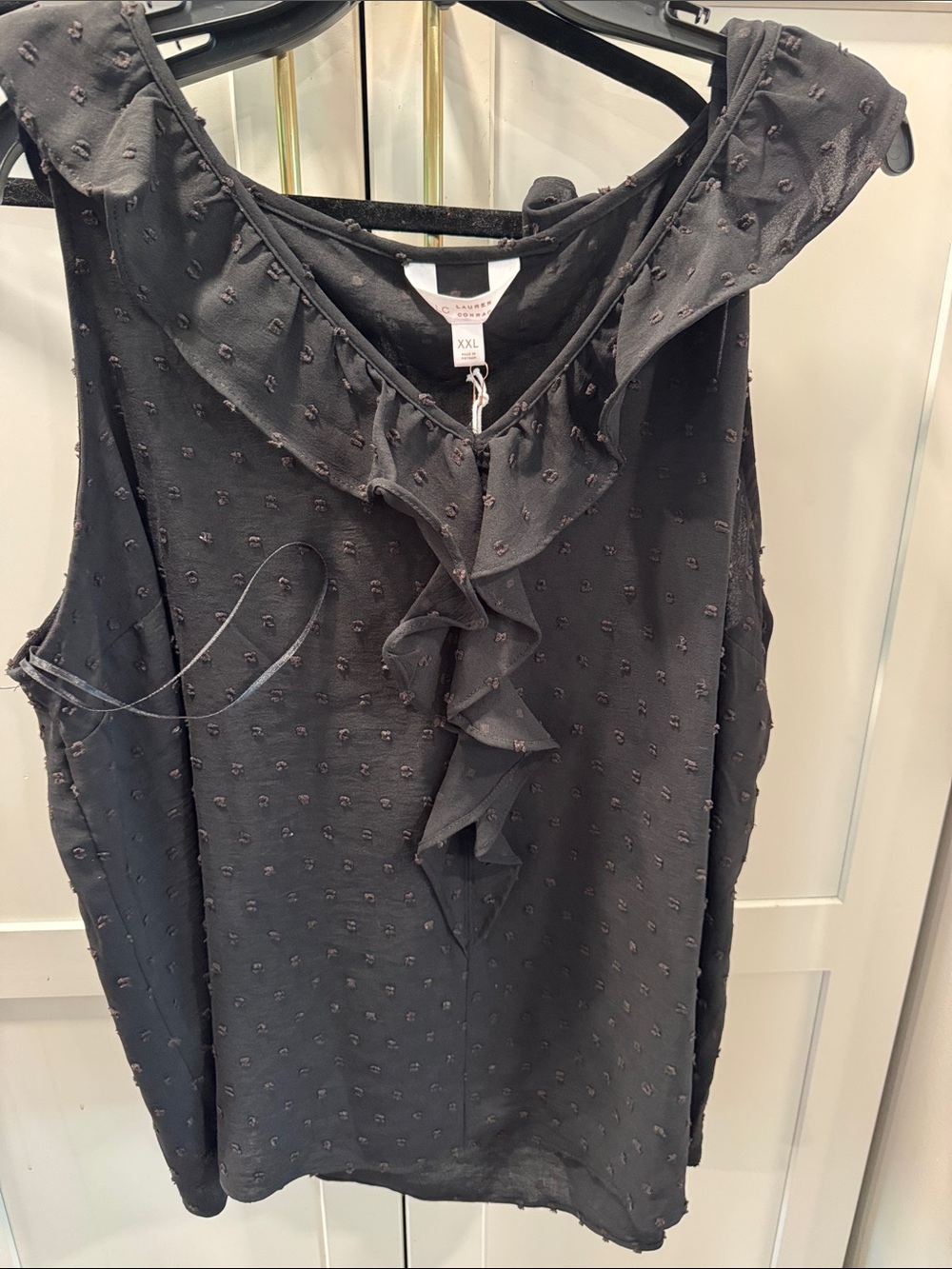 LC Lauren Conrad Black Ruffle Front Sleeveless Blouse